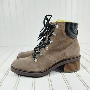 NEW Lucky Brand Dareek Brown Suede Lace Up Heeled Combat Boots K359